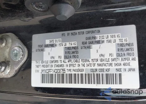 2010 Mazda Mx-5 Miata Touring from USA, damaged, VIN JM1NC2FF1A0208765